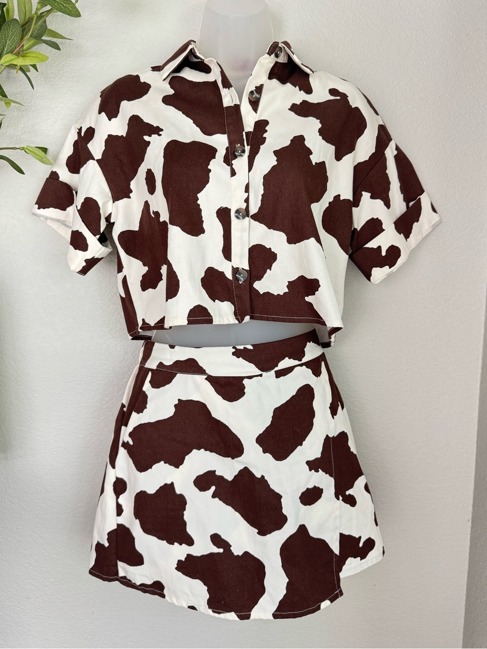 Good Luck Gem Cow Print 2 Piece Crop Top Skort Set Small Western Rodeo